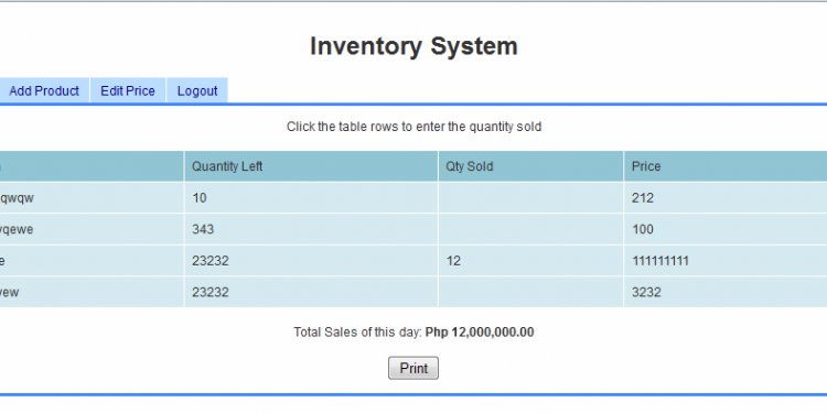 Simple Inventory System Using