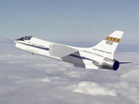 An F-8 DFBW plane in flight in 1972