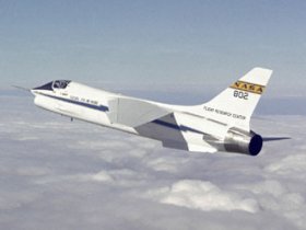 An F-8 DFBW plane in flight in 1972 An F-8 DFBW plane in flight in 1972
